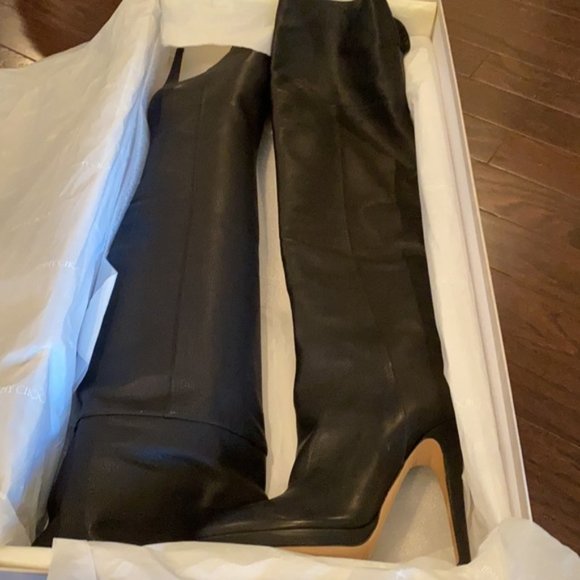 NIB JIMMY CHOO BLACK Leather OVER THE KNEE Thigh High Boots Booties 9 Stiletto - Picture 11 of 14